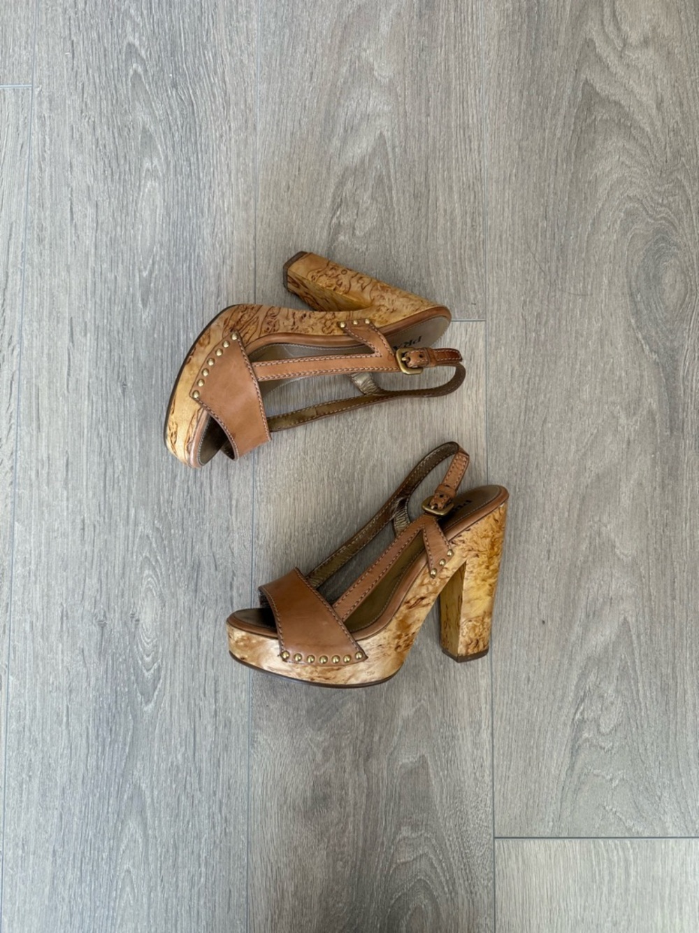 Prada Vintage Women's Tan Platform Cork Heel Sandals